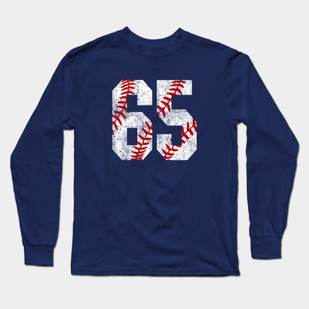 Vintage #65 Baseball Laces Baseball Mom Jersey Love Baseball Long Sleeve T-Shirt by TeeCreations